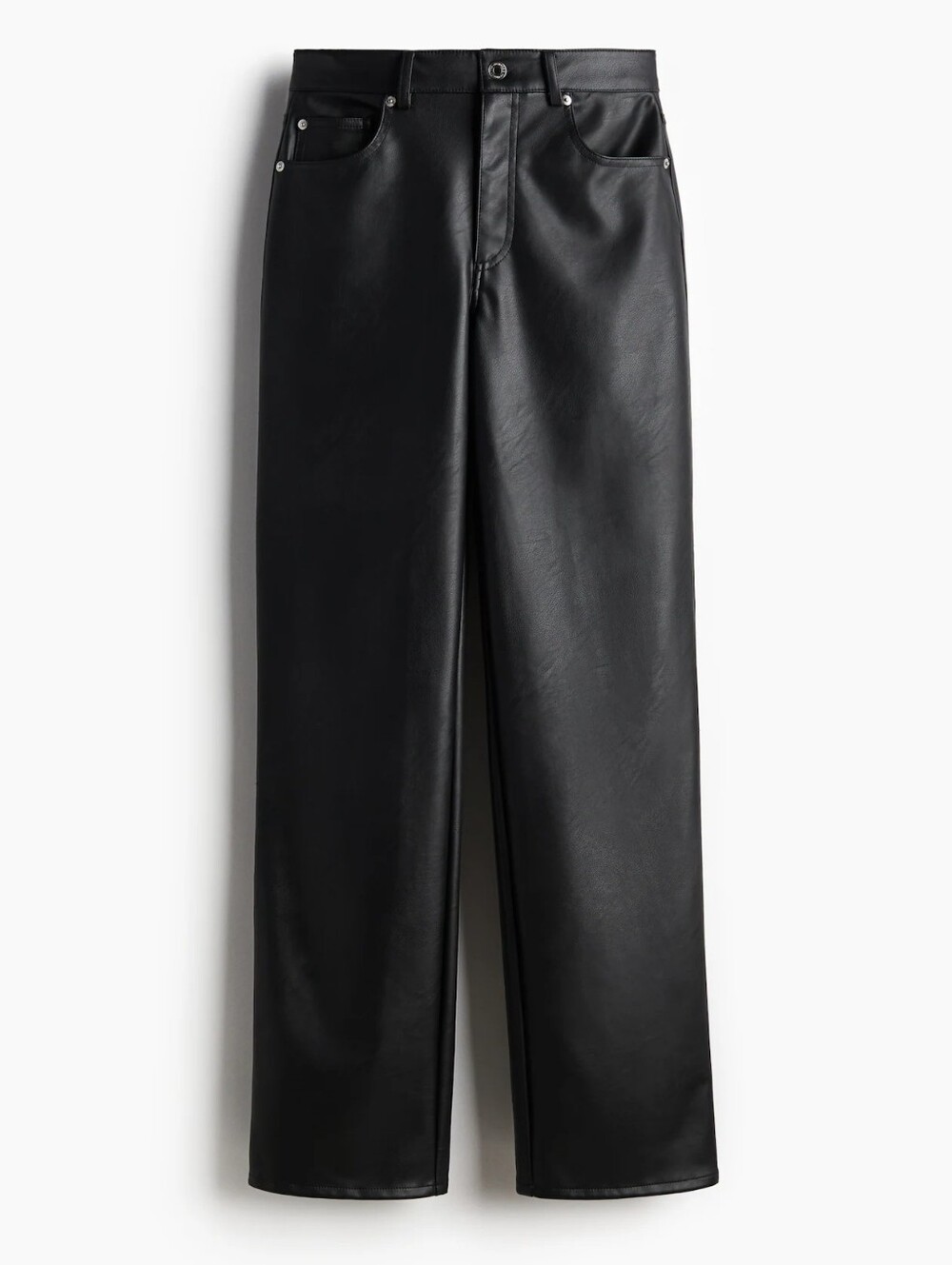 H&M black faux leather straight leg pants 4 - Picture 3 of 9